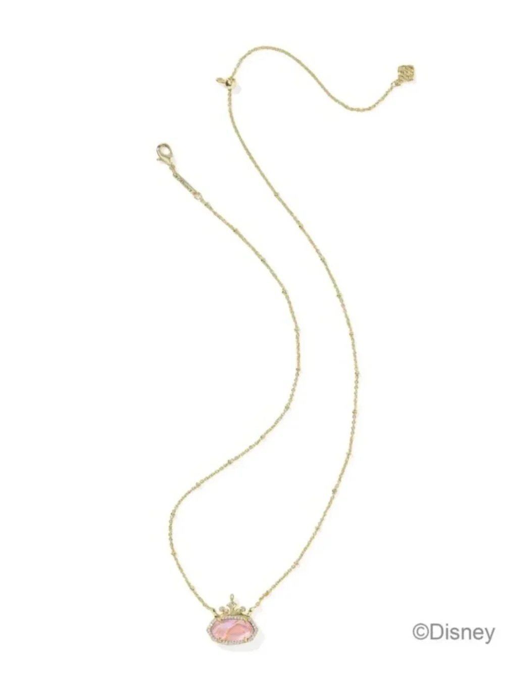 Disney Gold Necklace with Pink Shell Crown Pendant